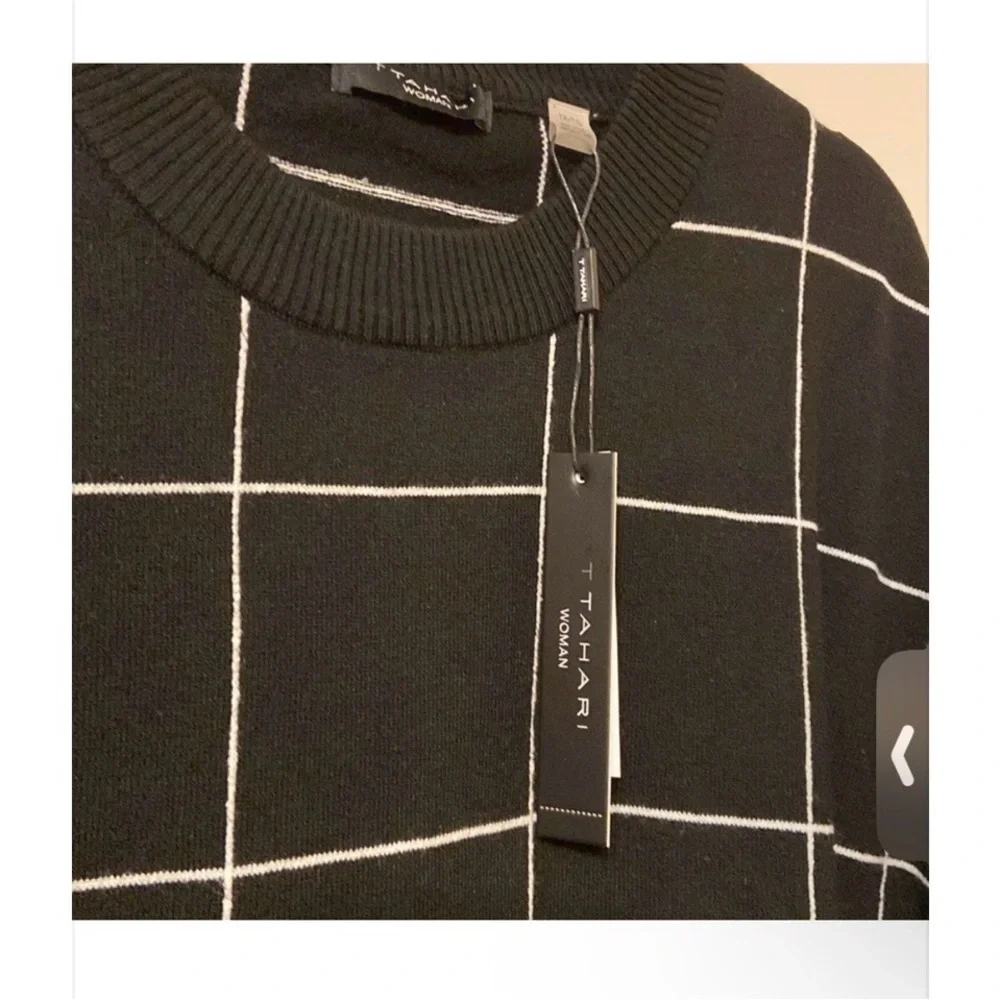 T Tahari Black and White Grid Sweater Women’s Size 1x - Picture 5 of 10